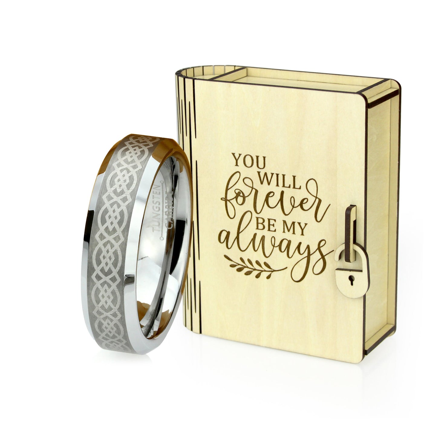 Tungsten Ring, Women's Tungsten Wedding Band, Women's Tungsten Ring Band, Anniversary Ring, Personalized Ring, 6mm Celtic Ring, Wooden Box