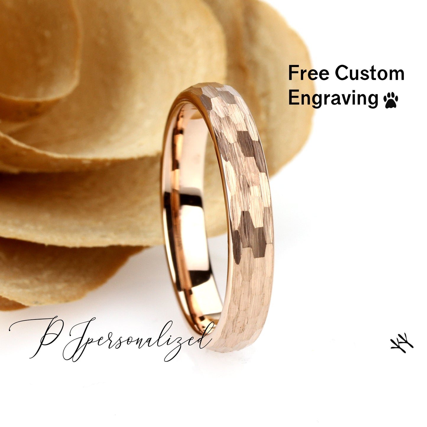 Tungsten Ring, Women's Tungsten Wedding Band, Women's Rose Gold Wedding Band, Tungsten Ring Band, Anniversary Ring, 4mm Hammered Ring
