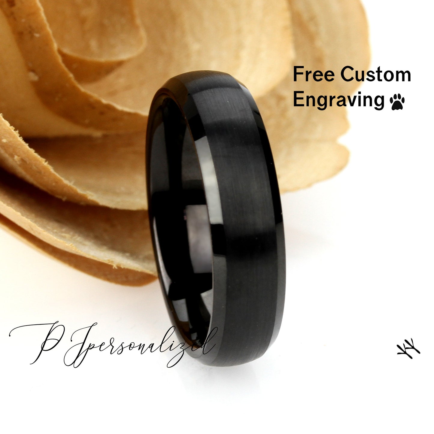 Black Tungsten Wedding Band Women, 6mm Tungsten Ring Women Black, Brushed Black Tungsten Carbide Ring, Tungsten Promise Ring
