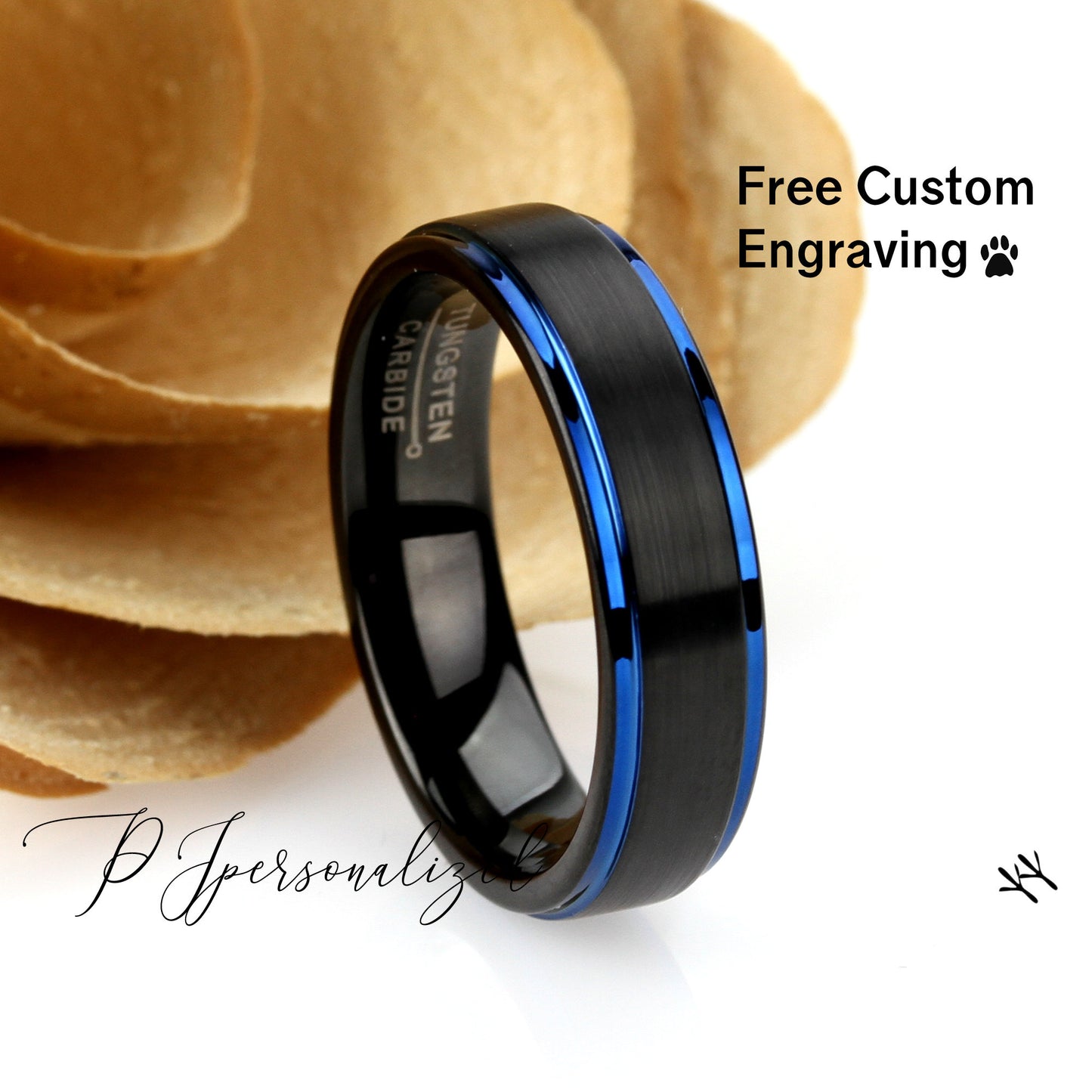 Tungsten Ring, Women's Tungsten Wedding Band, Women's Black & Blue Wedding Band, Black Tungsten Ring Band, Anniversary Ring, 6mm Ring