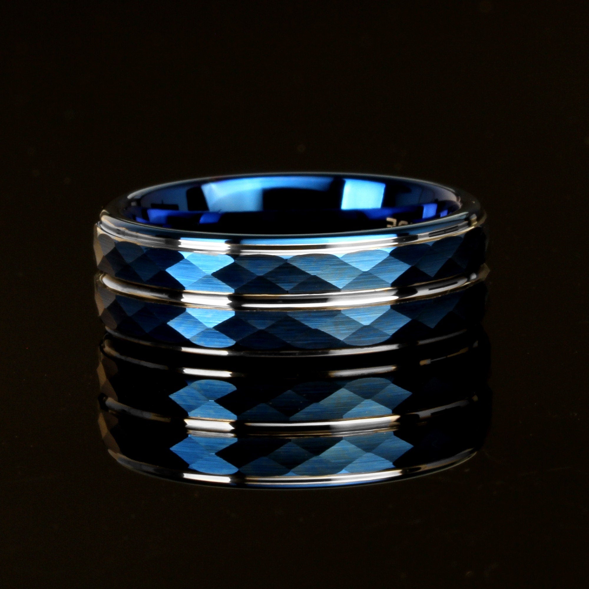 Rockyu Men's Tungsten Carbide Ring - 8mm Wide Brushed Finish Band In Silver, Black, Blue, Or Gold - View #6