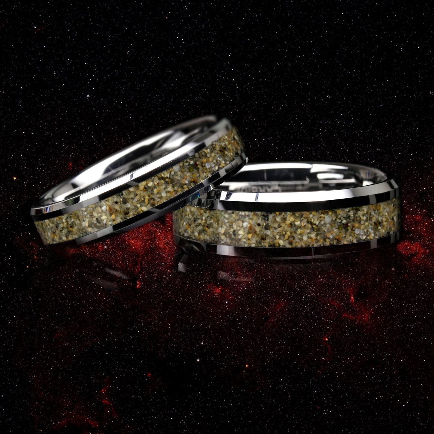 His Or Hers Your Sand Inlay Tungsten Wedding Band, 8mm/6mm Engagement Ring With Your Own Beach Sand, Honeymoon Gift, Anniversary Gift