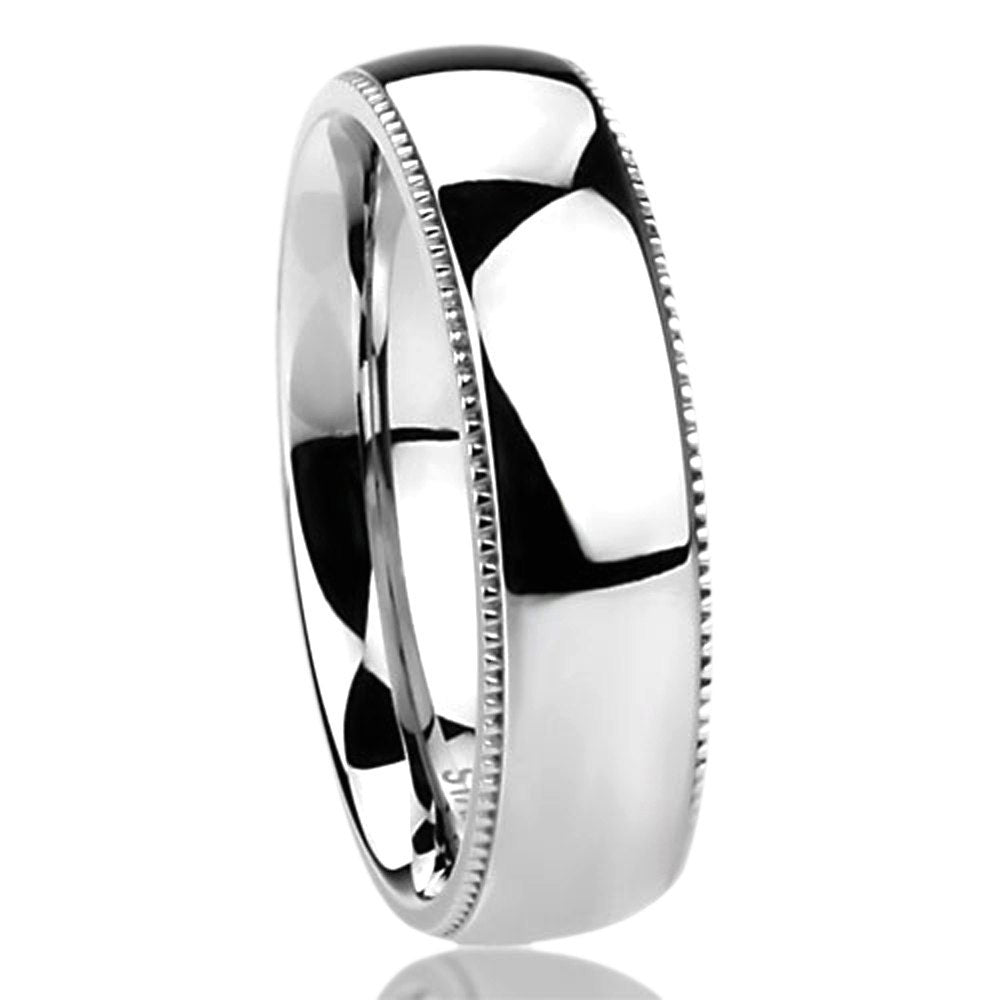 Stainless Steel Wedding Band Men Women, 6mm Milgrain Edges Domed Classy, Stainless steel Promise Ring Men Women, Stainless Steel Band Ring