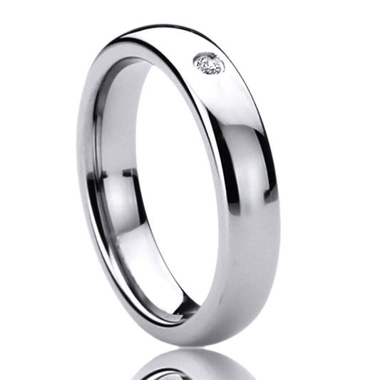 Stainless Steel Wedding Band Women, 4mm Single CZ Accented Domed Classy, Stainless steel Promise Ring Women, Stainless Steel Band
