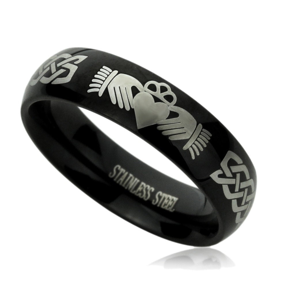 Stainless Steel Wedding Band Men Women, 6mm Celtic Claddagh With Celtic Knott, Stainless steel Promise Ring Men Women, Stainless Steel Band