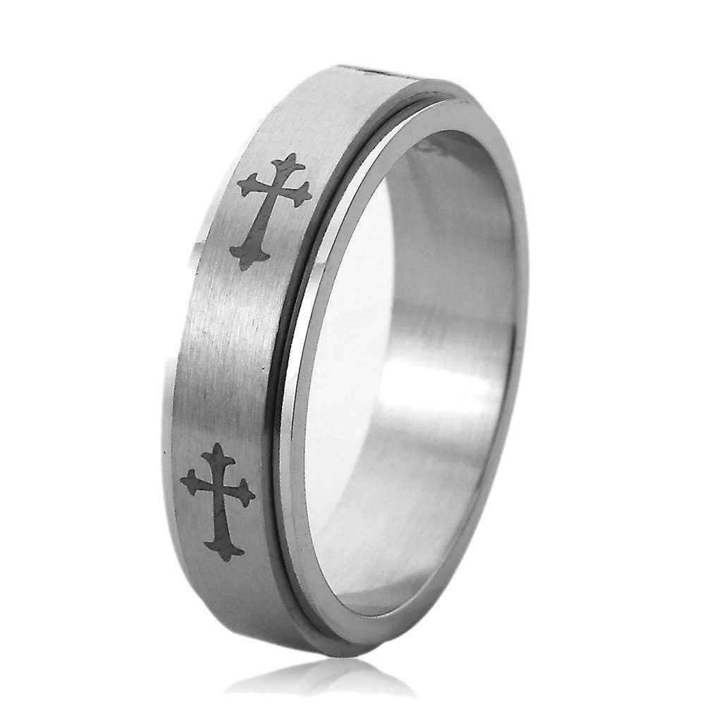 Stainless Steel Wedding Band Men Women, 6mm Celtic Cross Spinner, Stainless steel Promise Ring Men Women, Stainless Steel Band Ring