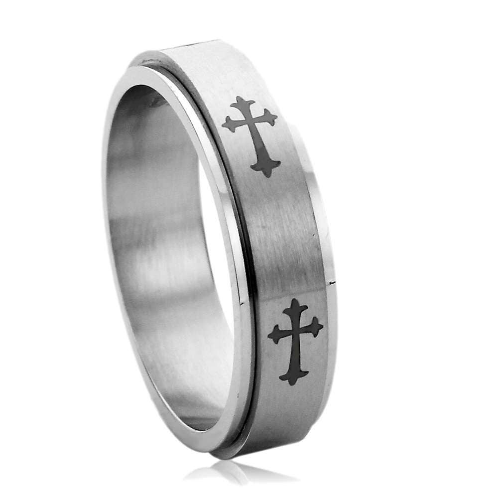 Stainless Steel Wedding Band Men Women, 6mm Celtic Cross Spinner, Stainless steel Promise Ring Men Women, Stainless Steel Band Ring