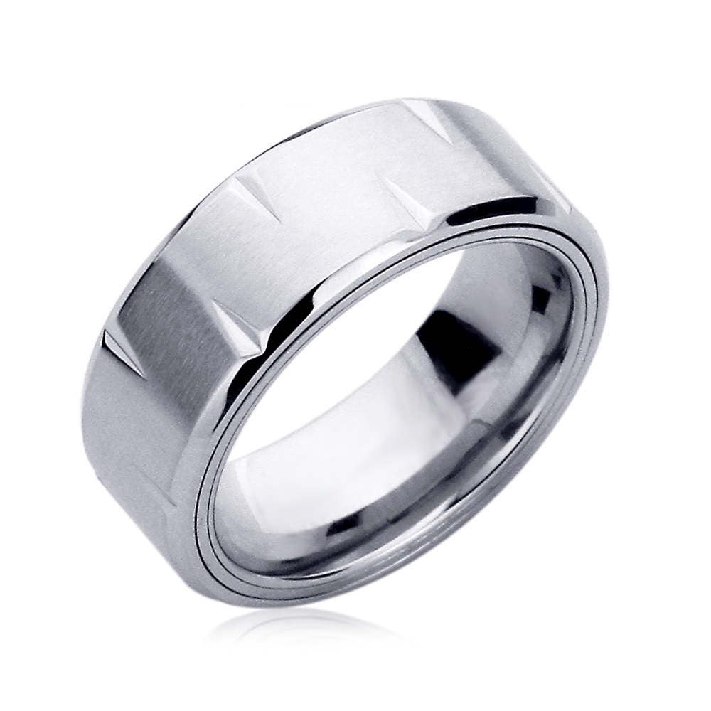 Stainless Steel Wedding Band Men Women, Chisel Cut Pattern Spinner, Stainless steel Promise Ring Men Women, Stainless Steel Band Ring