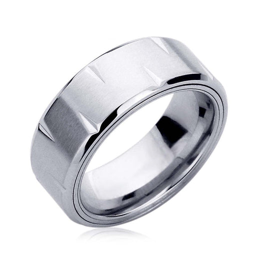 Stainless Steel Wedding Band Men Women, Chisel Cut Pattern Spinner, Stainless steel Promise Ring Men Women, Stainless Steel Band Ring