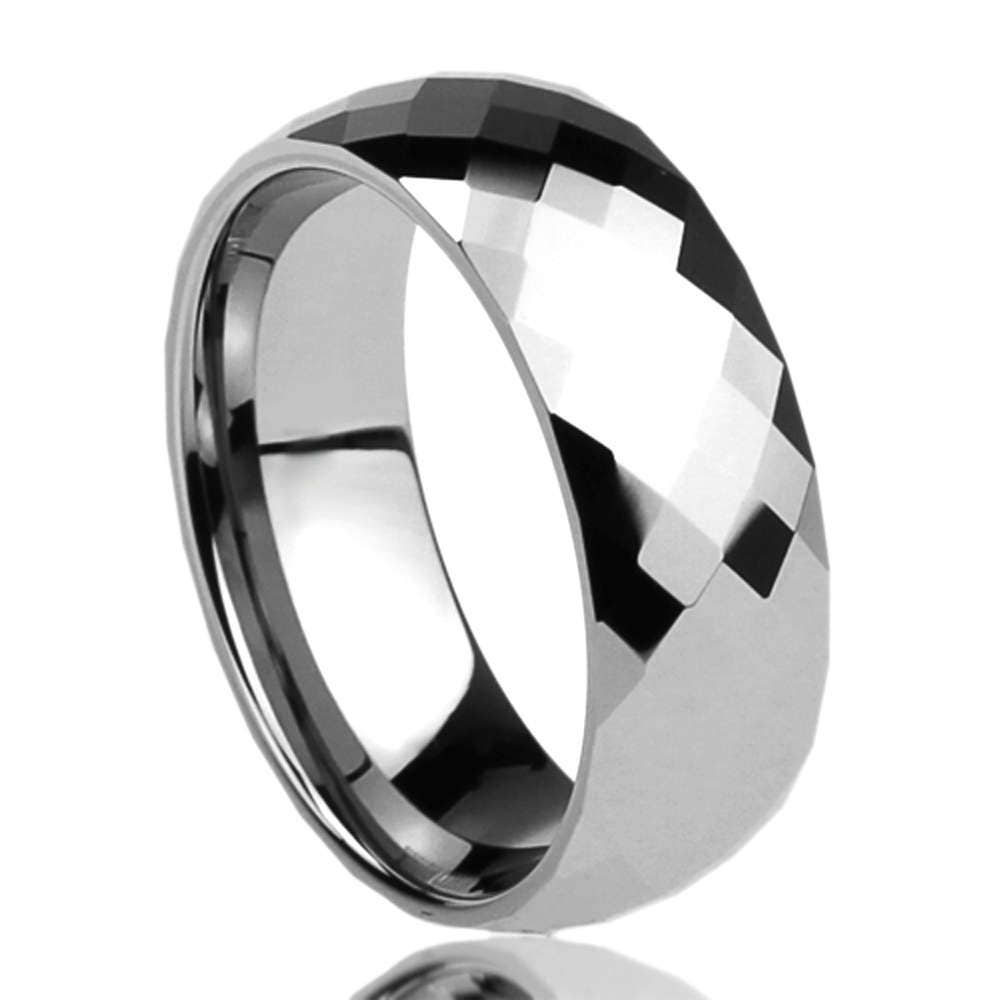 Tungsten Wedding Band Women, Tungsten Ring Women,  6mm Multi Faceted High Polish Tungsten Carbide Ring,Tungsten Ring,Womens Promise Ring