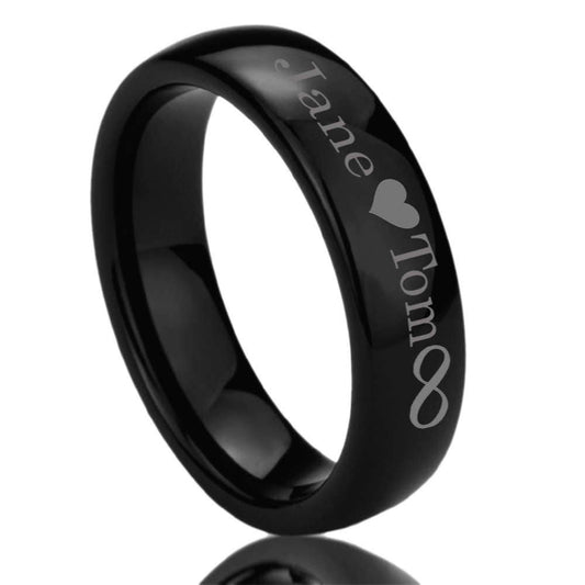 Personalized Outside Inside Custom Engraving Stainless Steel Wedding Band Promise Ring 6MM Black Polisheded Ring, Personalized Ring