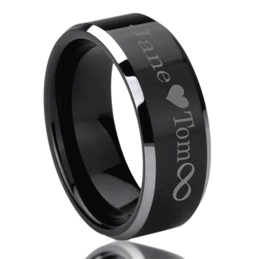 Men's Women's Tungsten Wedding Band Personalized Outside Inside Custom Engraving 8MM Tungsten Wedding Band Flat Top Black Two Tone Ring
