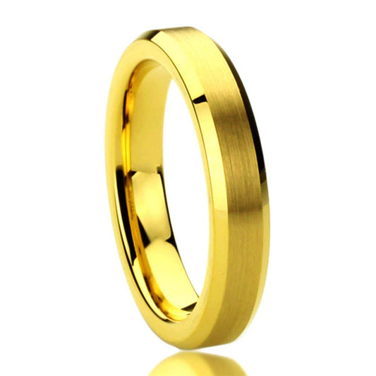 Tungsten Ring, Women's Tungsten Wedding Band, Women's Yellow Gold Wedding Band, Tungsten Ring, Band, Anniversary Ring, 4m Brushed Ring