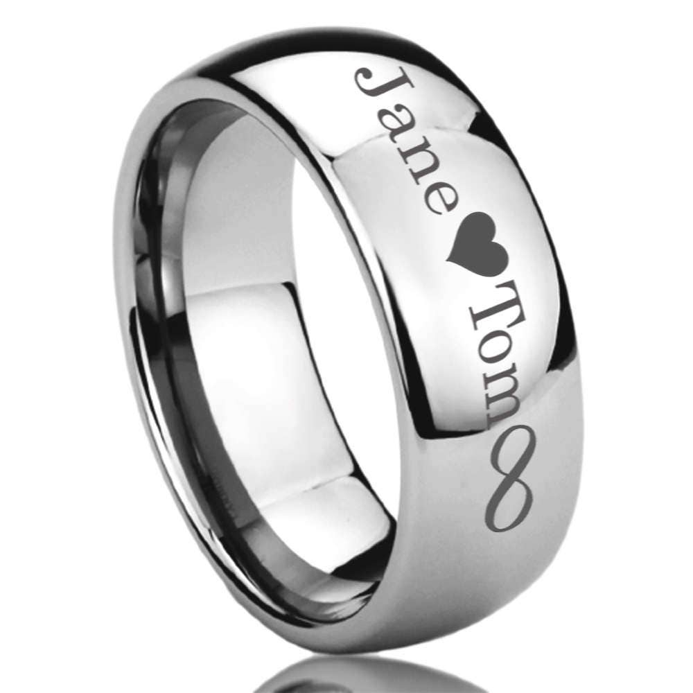Personalized Outside Inside Custom Engraving Stainless Steel Wedding Band Promise Ring 8MM Polisheded Ring-XSTR08, Personalized Ring