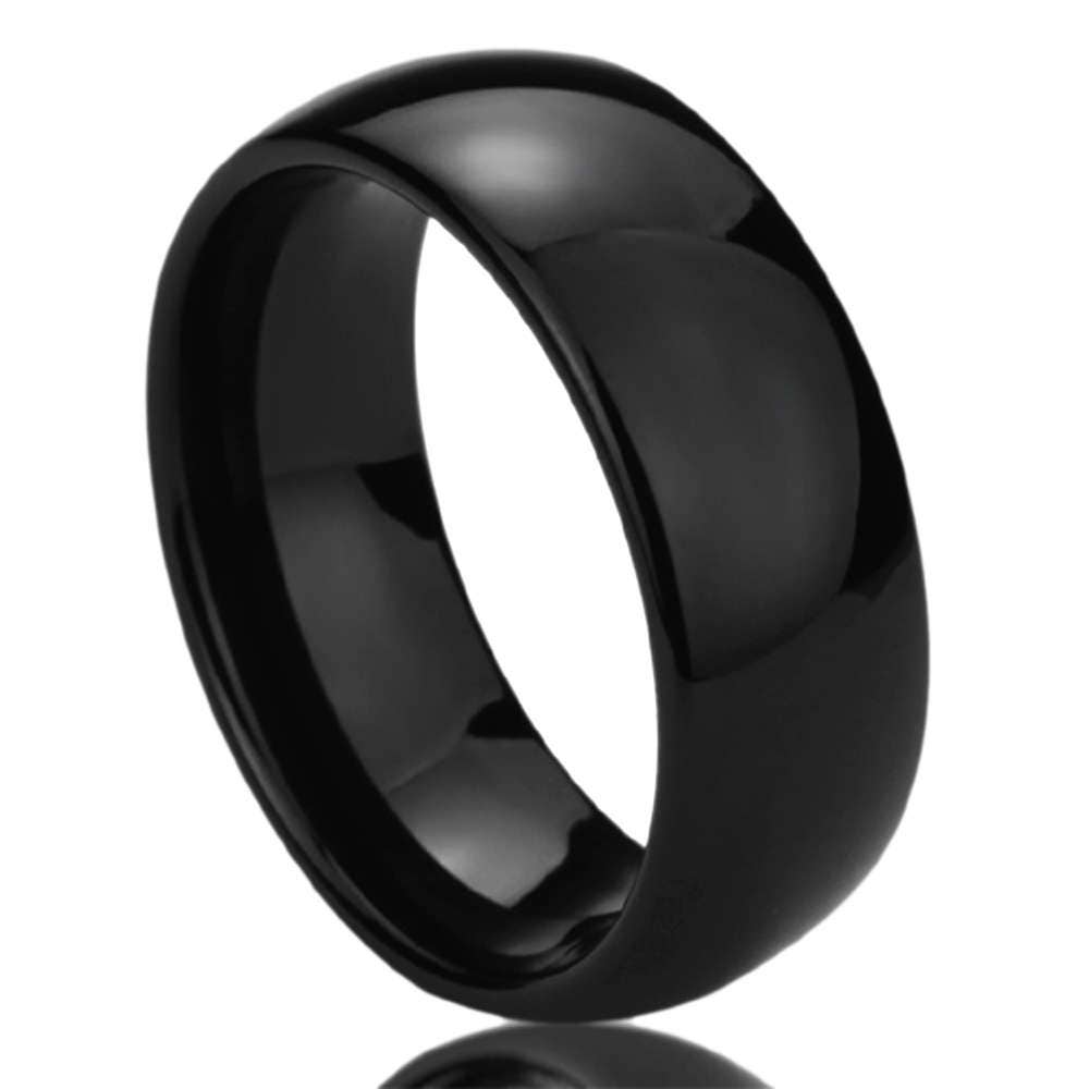 Personalized Outside Inside Custom Engraving Stainless Steel Wedding Band Promise Ring 8MM Black Polisheded Ring, Personalized Ring