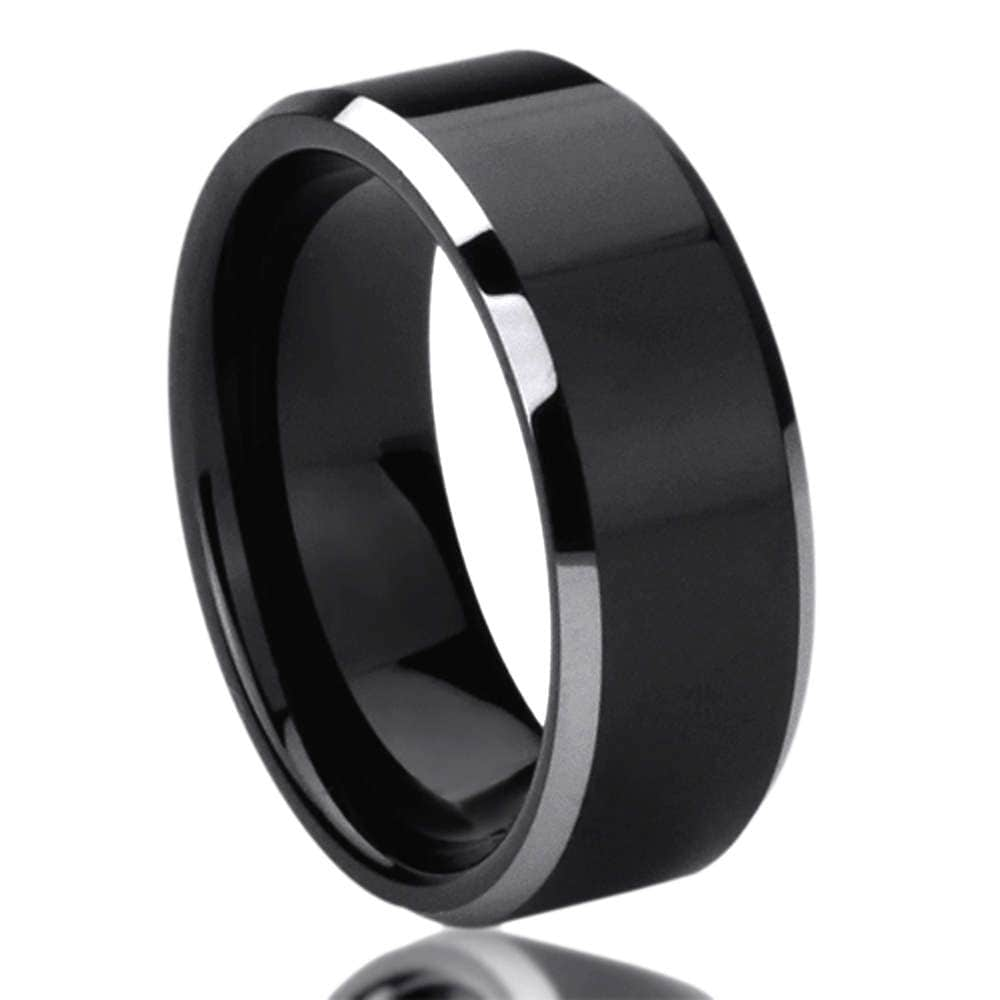 Men's Women's Tungsten Wedding Band Personalized Outside Inside Custom Engraving 8MM Tungsten Wedding Band  Flat Top Black Two Tone Ring