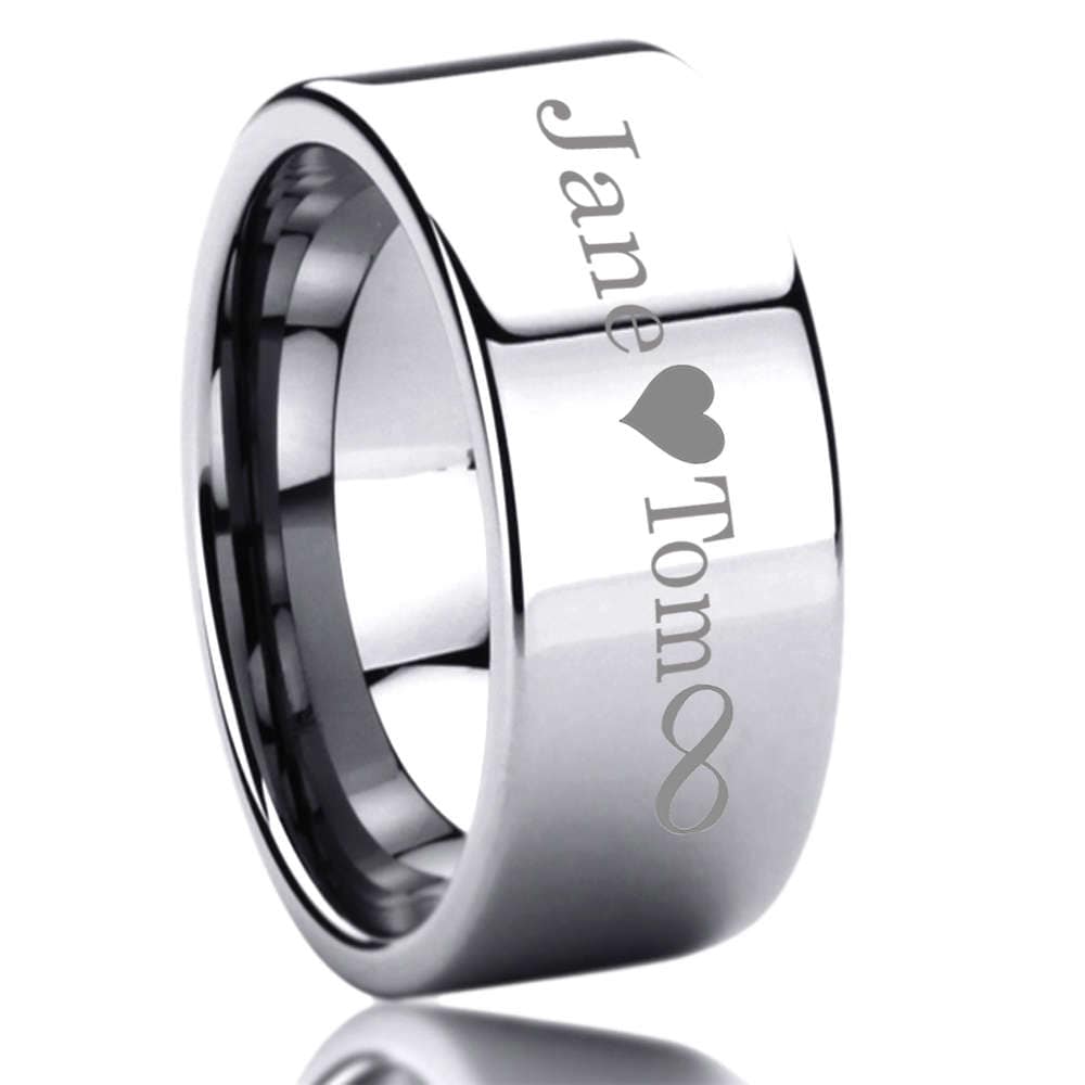 Men's Women's Tungsten Wedding Band Promise Ring Personalized Outside Inside Custom Engraving  9mm Flat Shiny, Personalized Ring