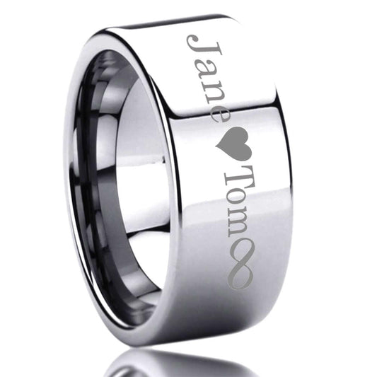 Men's Women's Tungsten Wedding Band Promise Ring Personalized Outside Inside Custom Engraving 9mm Flat Shiny, Personalized Ring
