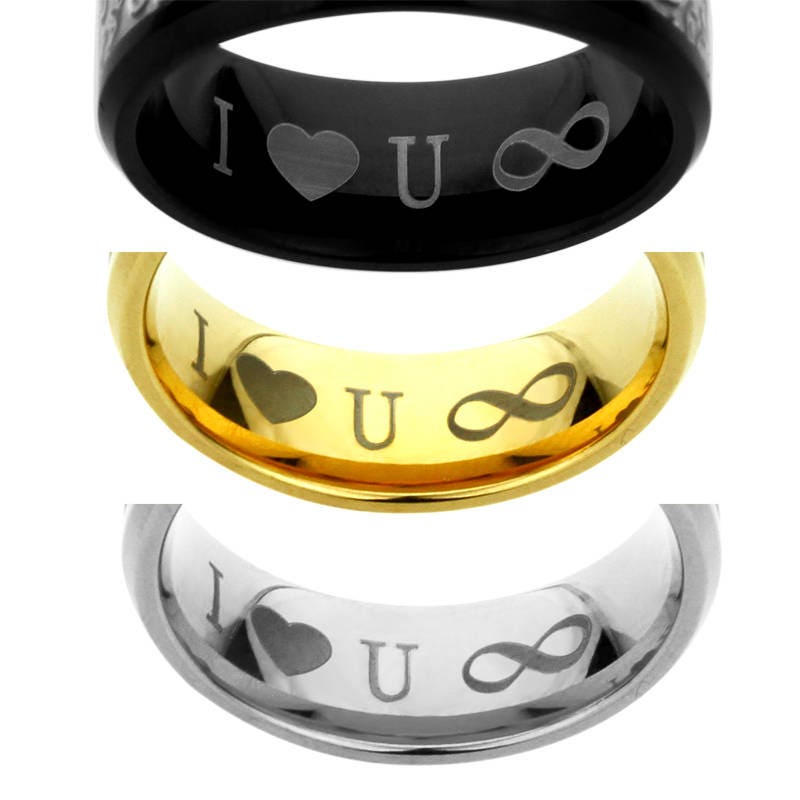Men's Women's Tungsten Wedding Band Promise Ring Personalized Outside Inside Custom Engraving 8mm Beveled Edges High Polished Band
