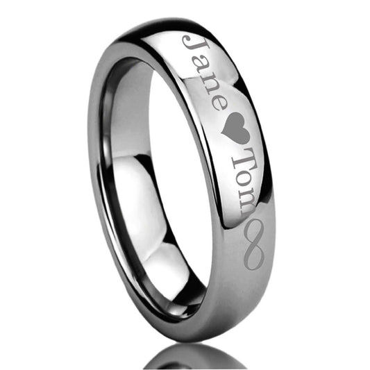 Men's Women's Tungsten Wedding Band Promise Ring Personalized Outside Inside Custom Engraving 4mm Domed Classic Ring, Personalized Ring