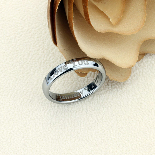 Men's Women's Tungsten Wedding Band Promise Ring Personalized Outside Inside Custom Engraving 4mm Domed Classic Ring, Personalized Ring