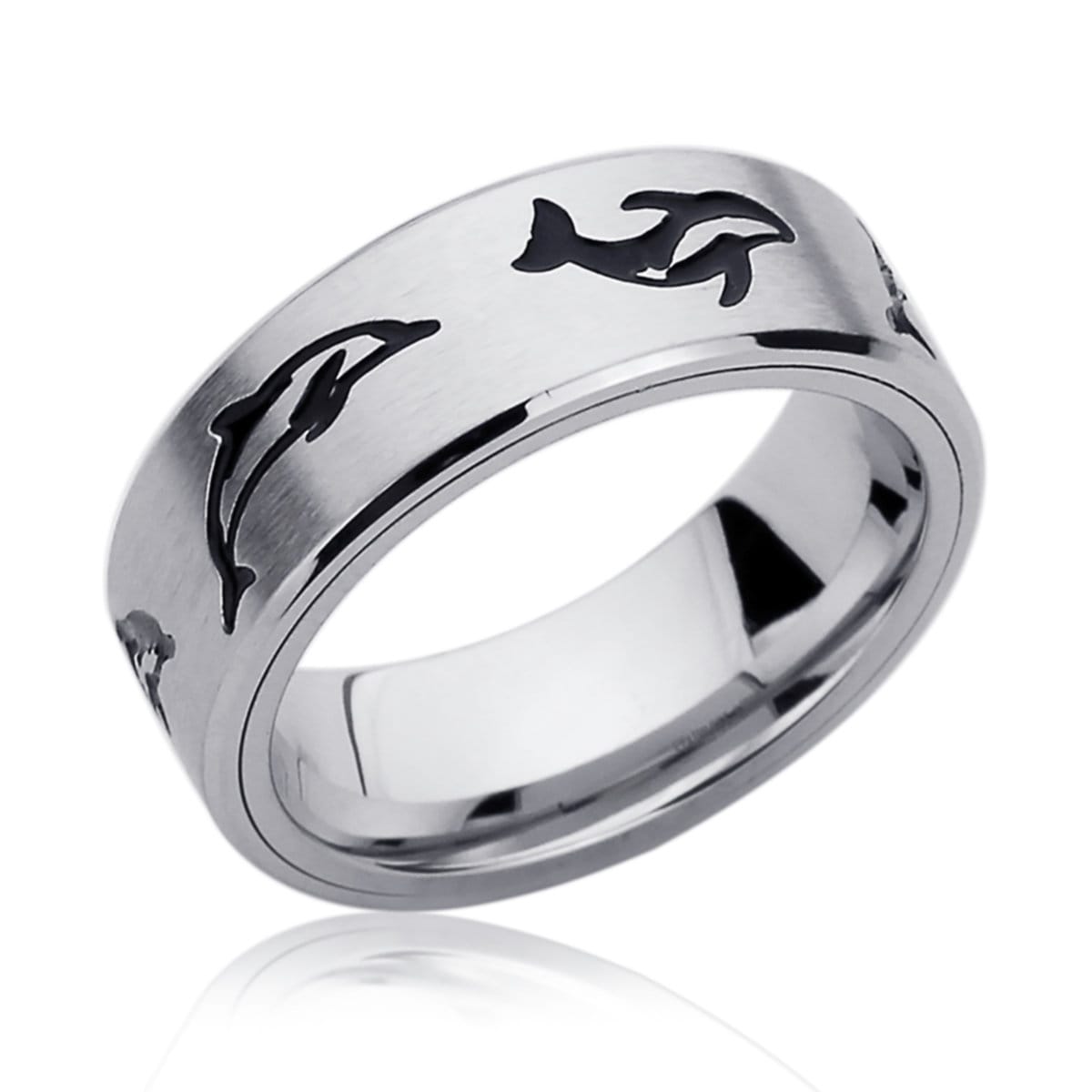 Stainless Steel Wedding Band Men Women, Dolphin Band, Stainless steel Promise Ring Men Women, Stainless Steel Band Ring