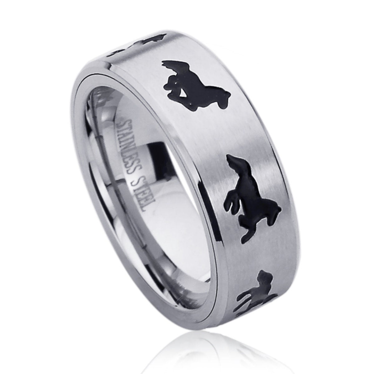 Stainless Steel Wedding Band Men Women, Galloping Horse Band, Stainless steel Promise Ring Men Women, Stainless Steel Band Ring