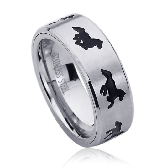 Stainless Steel Wedding Band Men Women, Galloping Horse Band, Stainless steel Promise Ring Men Women, Stainless Steel Band Ring