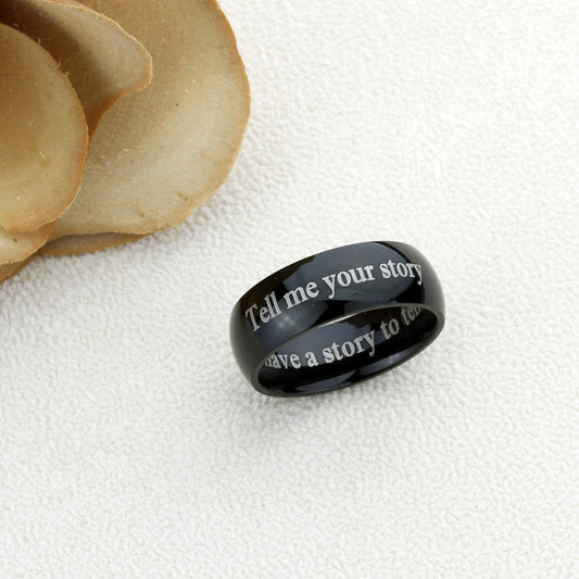 Men's Women's Tungsten Wedding Band Promise Ring Personalized Outside Inside Custom Engraving 8mm Black Domed Ring, Personalized Ring