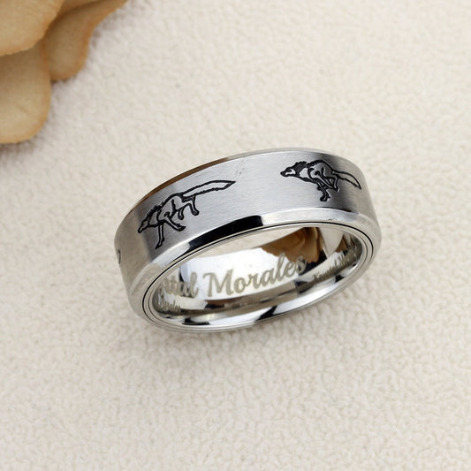 Stainless Steel Wedding Band Men Women, Running Wolf Band, Stainless steel Promise Ring Men Women, Stainless Steel Band Ring
