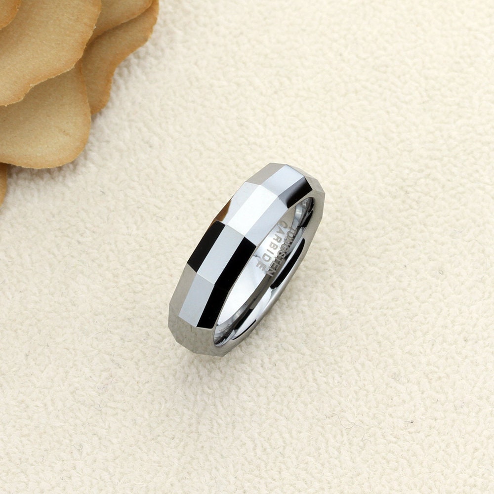 Tungsten Wedding Band Women, Tungsten Ring Women,  5.5mm Rectangular Pattern Domed Tungsten Carbide Ring,Tungsten Ring,Womens Promise Ring