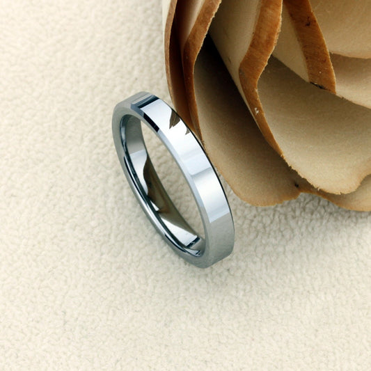 Tungsten Wedding Band Women, Tungsten Ring Women, 4mm Plain Flat Tungsten Carbide Ring,Tungsten Promise Ring,Womens Promise Ring