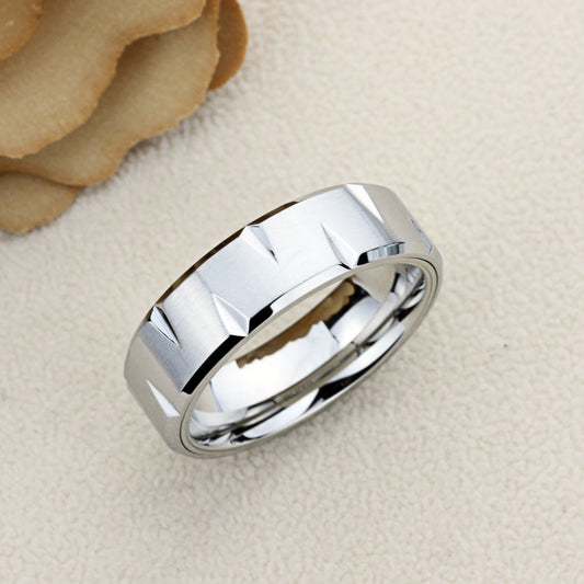 Stainless Steel Wedding Band Men Women, Chisel Cut Pattern Spinner, Stainless steel Promise Ring Men Women, Stainless Steel Band Ring