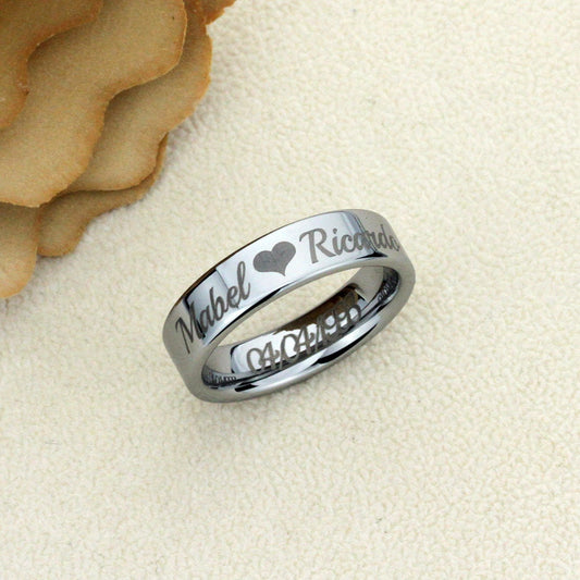 Men's Women's Tungsten Wedding Band Promise Ring Personalized Outside Inside Custom Engraving 6mm Flat Classic Ring, Personalized Ring