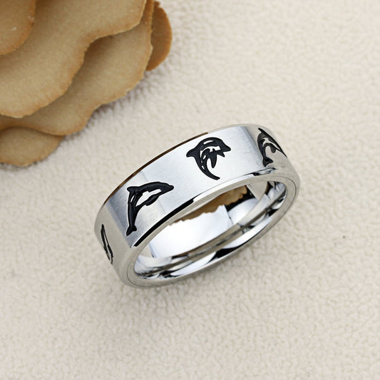 Stainless Steel Wedding Band Men Women, Dolphin Band, Stainless steel Promise Ring Men Women, Stainless Steel Band Ring