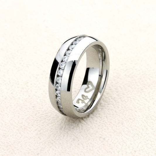 Stainless Steel Wedding Band Men Women, 7mm CZ Eternity Band, Stainless steel Promise Ring Men Women, Stainless Steel Band Ring