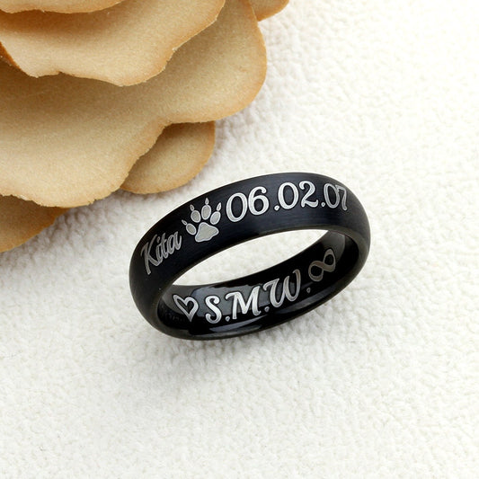 Men's Women's Tungsten Wedding Band Promise Ring Personalized Outside Inside Custom Engraving 6mm Domed Black Ring, Personalized Ring