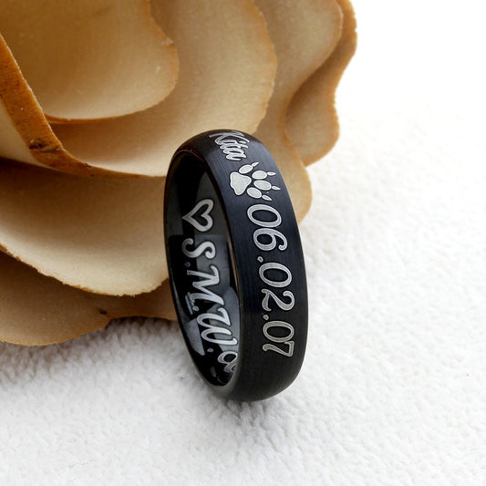 Men's Women's Tungsten Wedding Band Promise Ring Personalized Outside Inside Custom Engraving 6mm Domed Black Ring, Personalized Ring