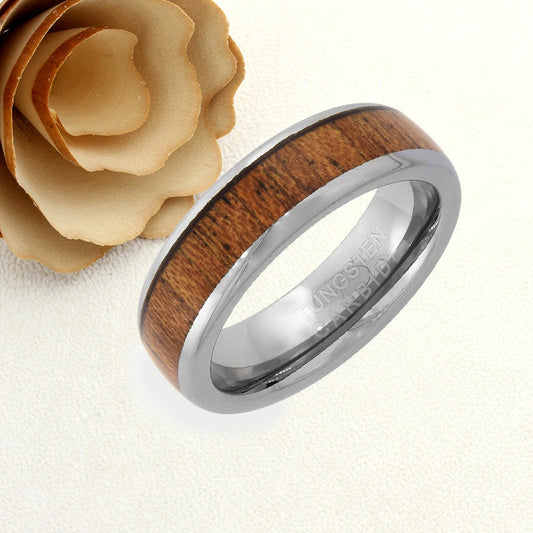 Tungsten Wedding Band Women, Tungsten Ring Women, 6mm Wood Inlay Tungsten Carbide Ring,Tungsten Promise Ring,Womens Promise Ring