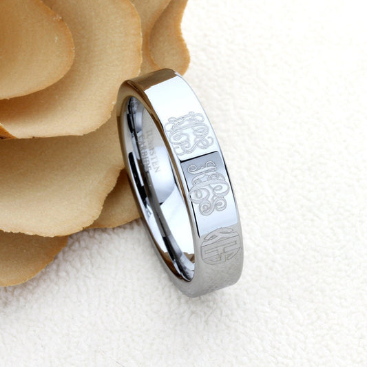 6mm Tungsten Promise Ring Wedding Band Personalized Unique Monogram Initial Ring Inspirational Ring Free Inside Engraving, Personalized Ring