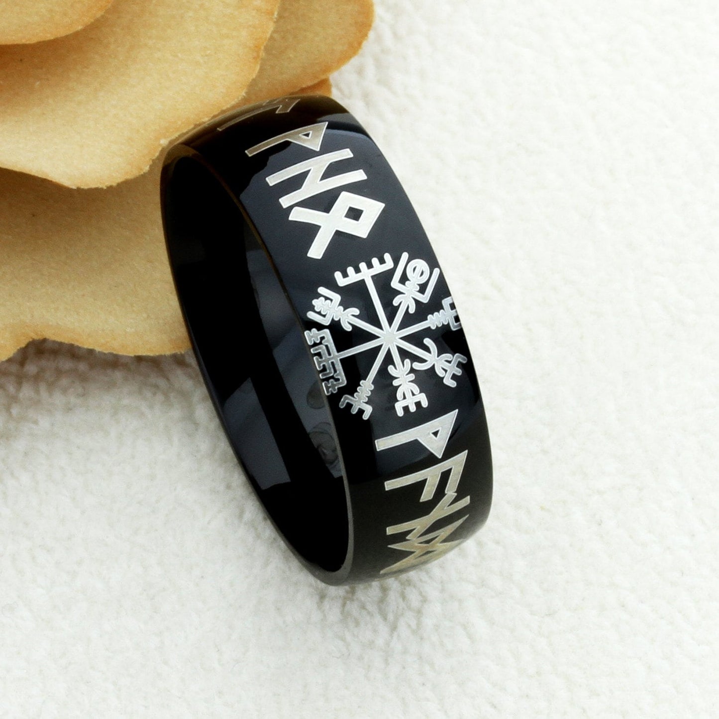 8mm Tungsten Wedding Band Tungsten Promise Ring Viking Futhark Runes With Vegvisir Viking Guidance Compass Symbol Personalized Custom Ring