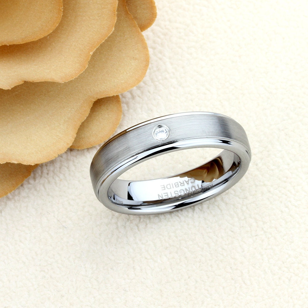 Tungsten Wedding Band Women, Tungsten Ring Women,  6mm Single Stone Tungsten Carbide Ring,Tungsten Promise Ring,Womens Promise Ring