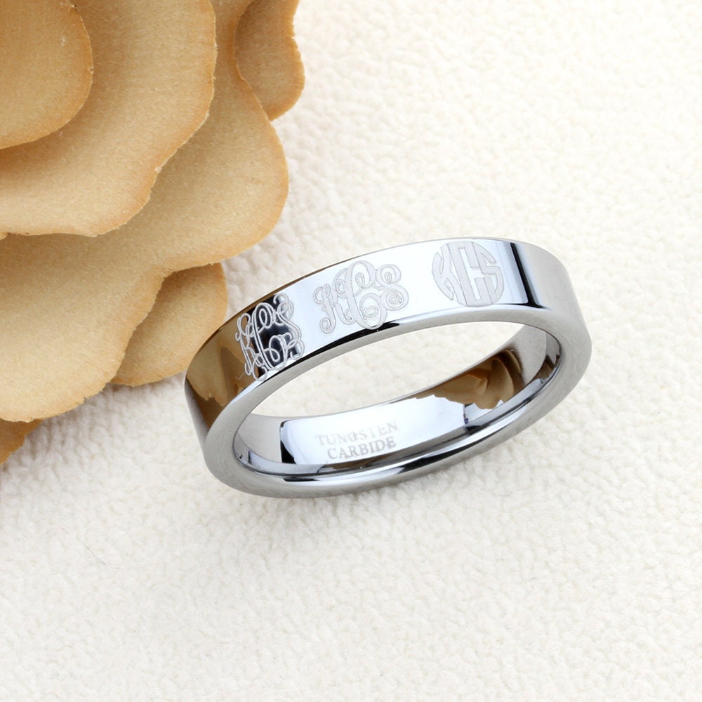 6mm Tungsten Promise Ring Wedding Band Personalized Unique Monogram Initial Ring Inspirational Ring Free Inside Engraving, Personalized Ring