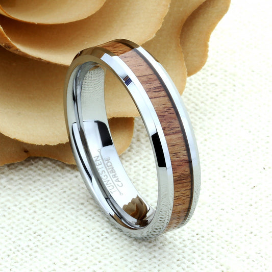 Tungsten Wedding Band Set, Men & Women, 6mm, 8mm, Koa Wood Inlay, Tungsten Carbide Ring, Promise Ring For Couple, Couple Gift