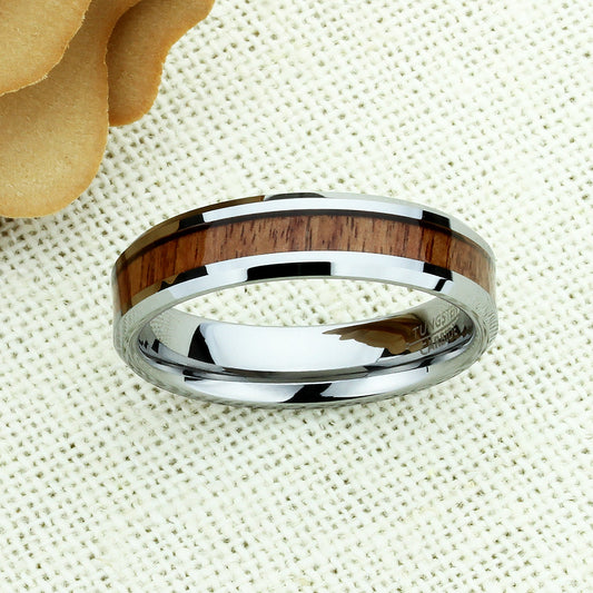 Tungsten Wedding Band Set, Men & Women, 6mm, 8mm, Koa Wood Inlay, Tungsten Carbide Ring, Promise Ring For Couple, Couple Gift