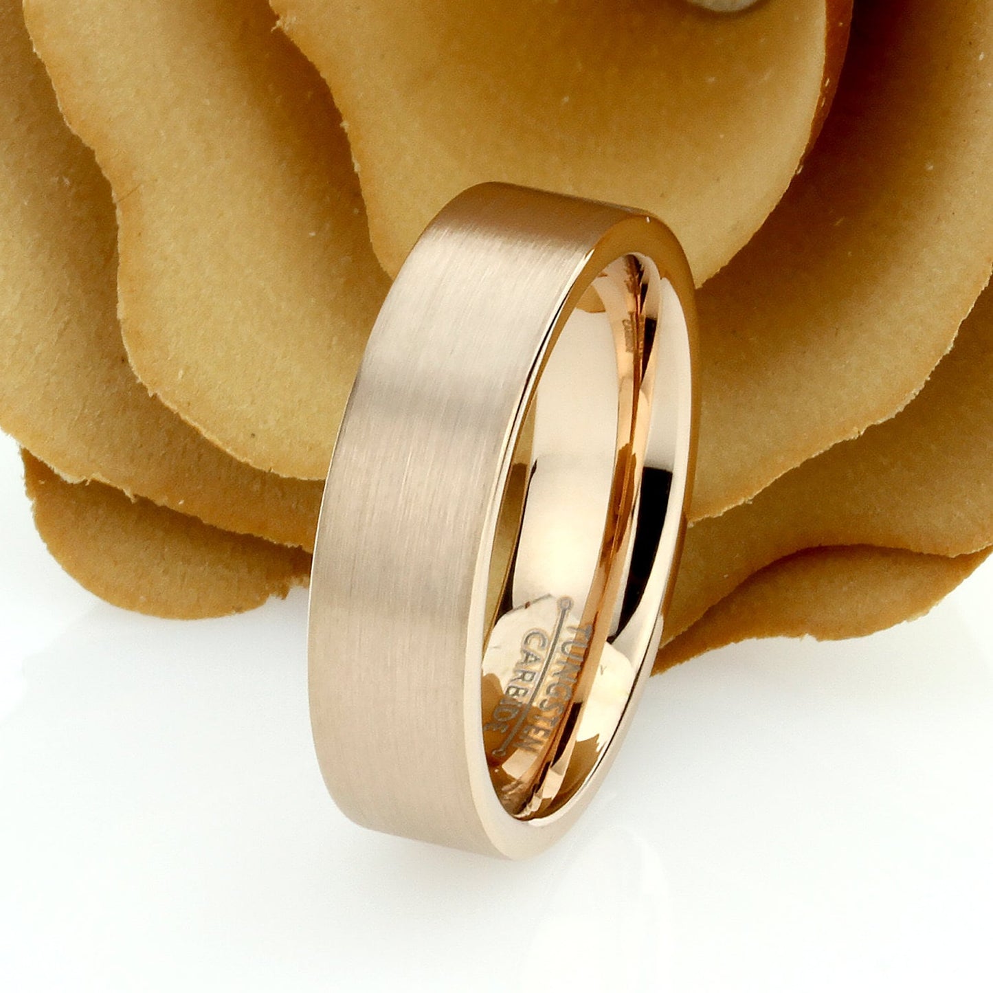 Rose Gold Tungsten Wedding Band Men, Custom Engraving 6mm Pipe Cut Tungsten Ring Men, Tungsten Carbide Mens Promise Ring, Husband Gift
