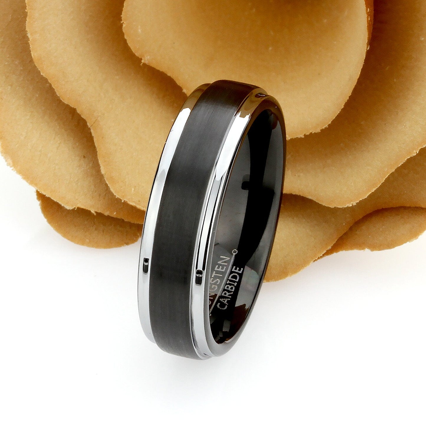 His And Hers Tungsten Wedding Band Set,Men & Women,8mm,6mm,Matte Black Top,Black Tungsten Carbide Ring, Promise Ring For Couple, Wood Box