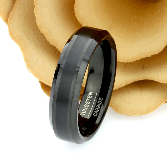 Mens 6mm Black Tungsten Wedding Band Ring, Matte Tungsten Black Ring, Black Tungsten Promise Ring For Men, Tungsten Engagement Ring