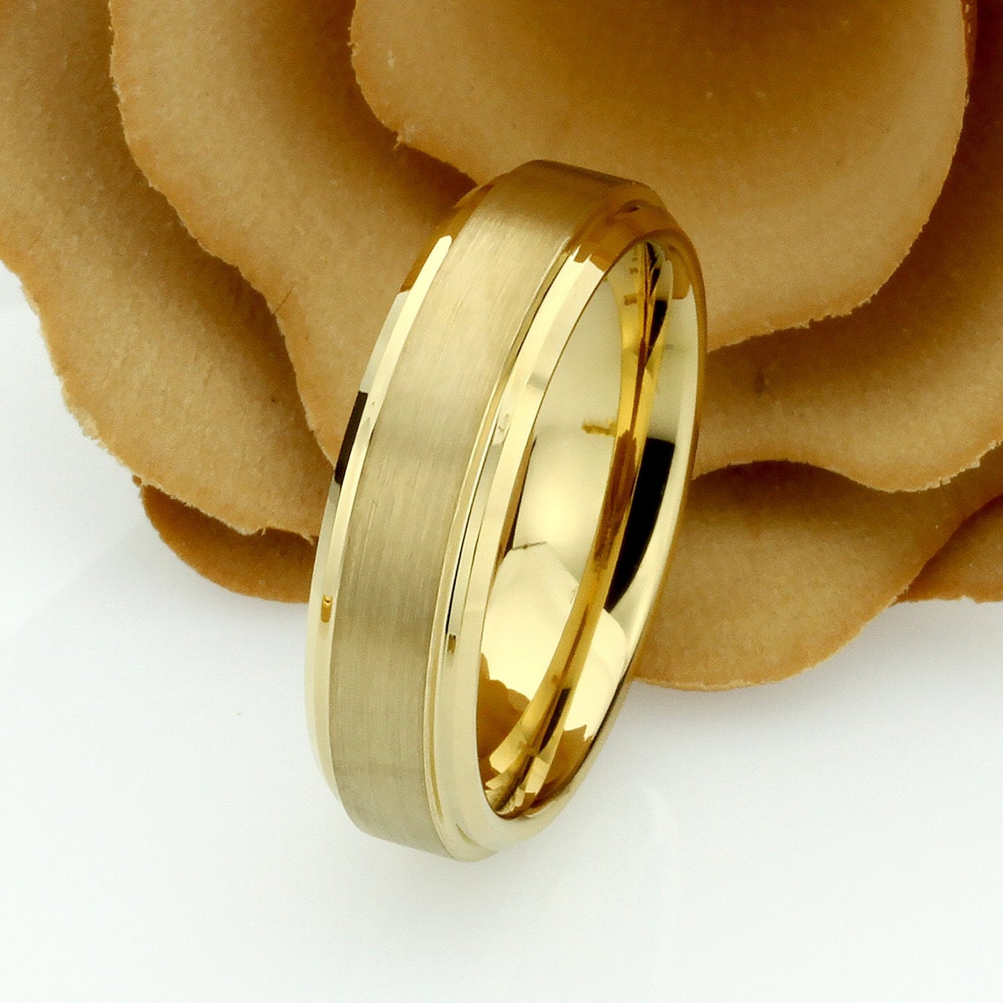 Gold Tungsten Wedding Band Men, Custom Engraving 6mm Domed Tungsten Ring Men, Tungsten Carbide Mens Promise Ring, Husband Gift