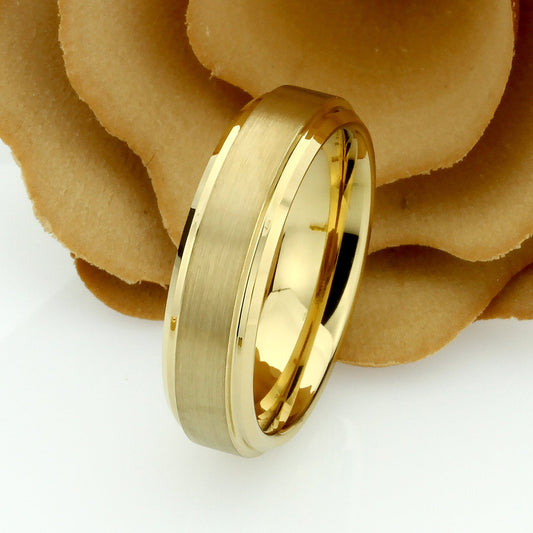 Gold Tungsten Wedding Band Men, Custom Engraving 6mm Domed Tungsten Ring Men, Tungsten Carbide Mens Promise Ring, Husband Gift